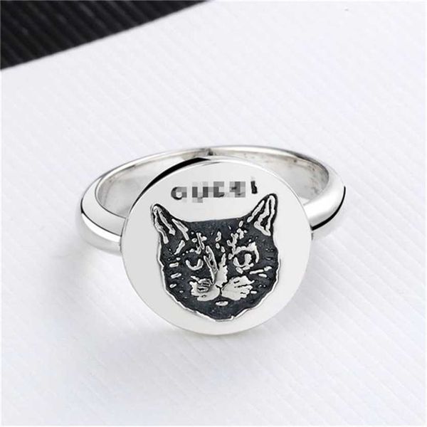 

2023 designer new fashion xiao zhan's same style ancient family double women's thai silver joseph round cat's head ring jewel