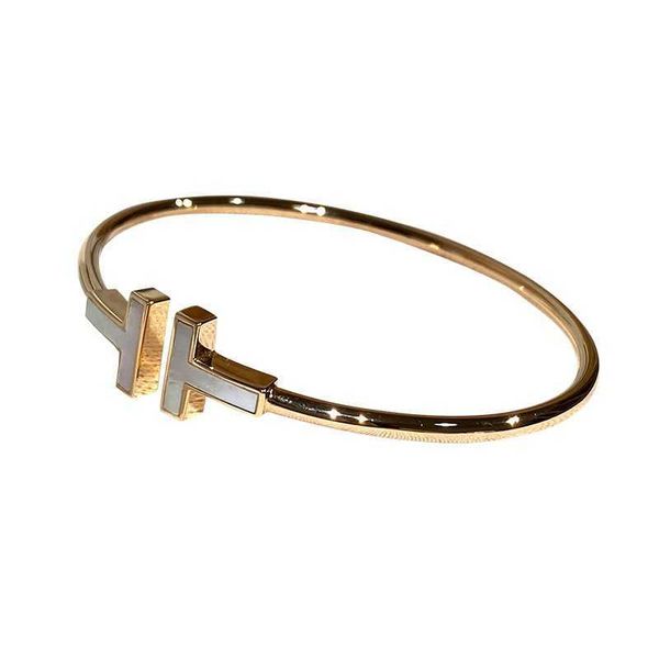

brand tiffay white fritillaria double t bracelet female 925 pure silver plated 18k gold open elastic diamond blue top, Black