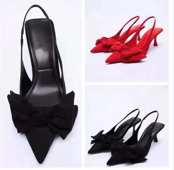 

slippers lao guang fairy wind niche head cat heel sandals fashion after empty single shoe pointed thin heel bow high heels female, Black