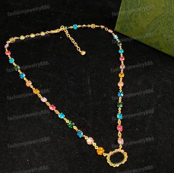 

chic colored diamond chain pendant necklace bracelet earrings jewelry set women fashion designer letter earring have stamp with box, Black