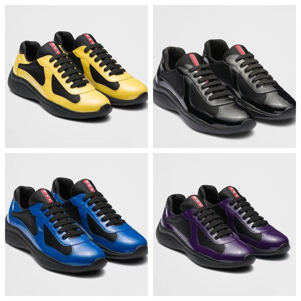

23s luxury americas cup men casual shoes mesh and patent leather low trainers sneakers walking rubber sole fabric outdoor with box, Black