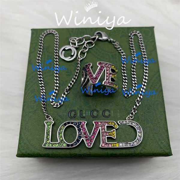 

2023 designer new g family necklace / gujia new letter diamond color matching neck chain opening ring fashion trend jewelry, Silver