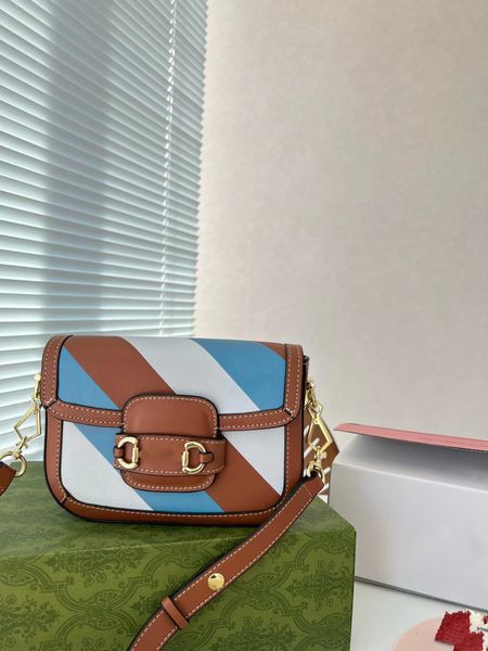 

famous brand shoulder bag women's bag leather handbag designer crossbody bag horse titles buckle 1955 bag with aircraft box folding box