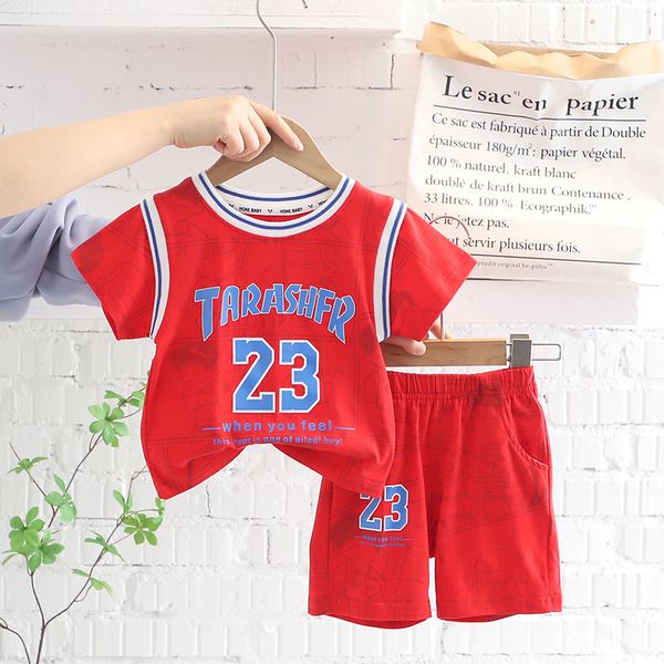 

children cotton suit 2023 summer basketball boys and girls letter printe short-sleeved t-shirt shorts 2pcs sets kids tracksuits, White