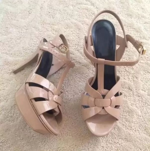 

summer shoes woman tribute sandals patent soft leather platform sandals women designer shoess t-strap high heels lady shoe pumps, Black