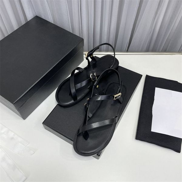 

summer popular women sandals 2023 channel luxury brand business dress wedding party leather high heels casual flat slippers 08-024, Black