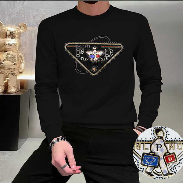 

men's hoodies autumn and winter new style men's sweater long sleeve bottoming shirt with diamond lettering versatile comfortable c, Black