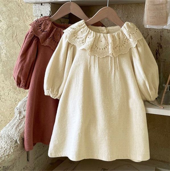 

girl's dresses 2783c ins korean girl's dress autumn long sleeve lace lotus leaf lapel girl's princess dress 230320, Red;yellow