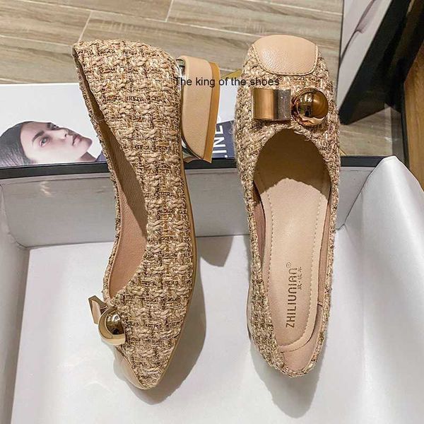 

net-red small fragrant wind single shoes women's spring new style medium heel shallow mouth fairy korean grandmother shoes thick heel s, Black