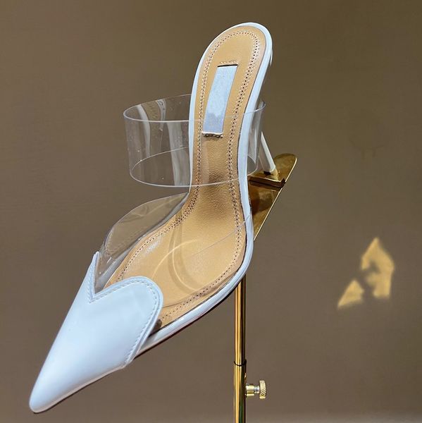 

comfortable sandals designer high heeled slippers women .5cm stiletto dress shoes pointed toe wrap pvc transparent crystal fashion patent, Black