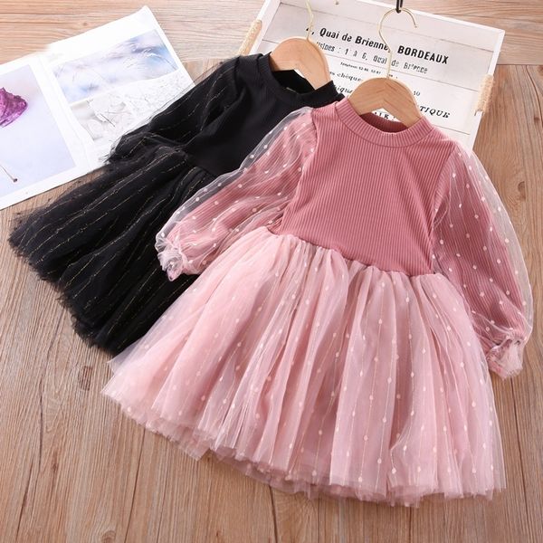 

girl's dresses autumn long puff sleeve girls' mesh dress kids golden silk princess dress clothes for girls boutique outfits party, Red;yellow