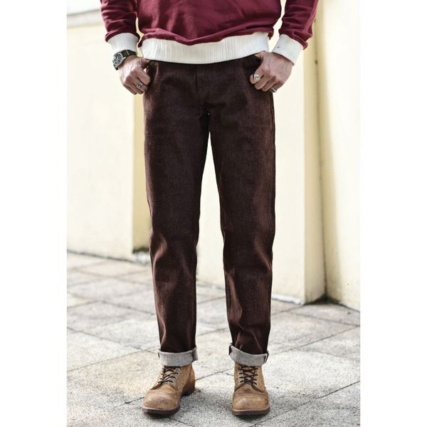 

men's jeans saucezhan brown trousers selvedge denim for taper fit s vintage 138 oz 230320, Blue