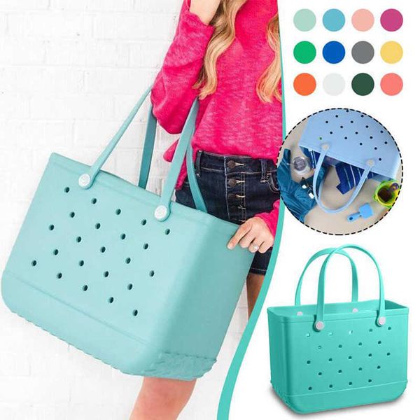 

beach bags multiple color rubber eva with hole waterproof sandproof durable open silicone tote bag for outdoor pool sports 230320