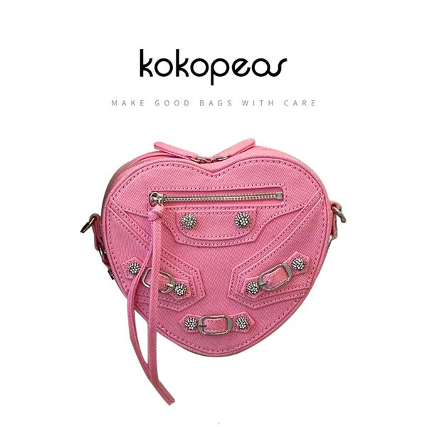 

evening bags kokopeas fashion heart shaped women small tote handbags luxury design pu leather purses female canvas crossbody bag with rivet