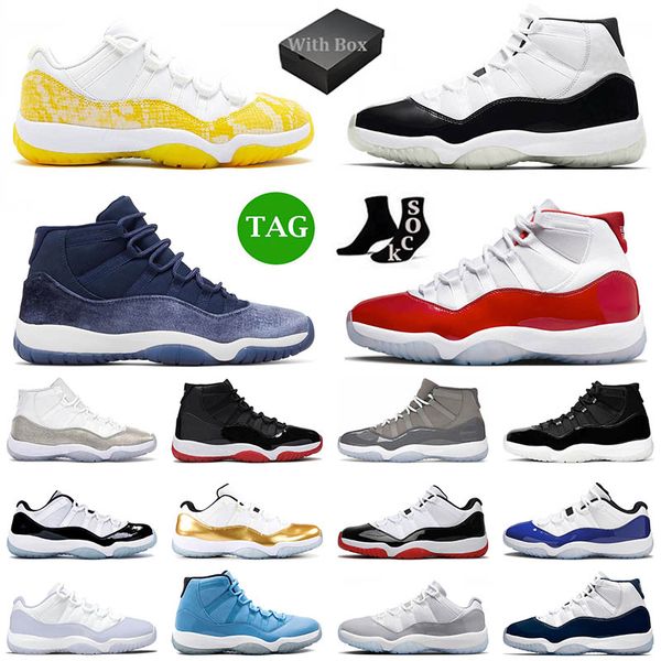 

sandals box with jumpman 11 j11 basketball shoes retro cherry 11s high midnight navy tour yellow low dmp cement grey men women trainers spor, Black