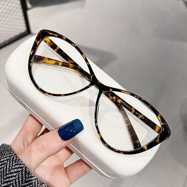 

cat eye frame glasses metal decoration mirror leg tortoiseshell color frame anti-blue light prescription mirror women glasses, Silver