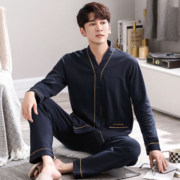 

men's sleepwear men nightwear leisure cardigan sleepwear spring autumn lounge wear long sleeve v-neck cotton pajamas set large size 230, Black;brown