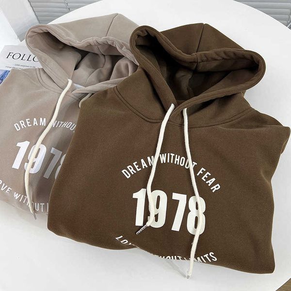 

women's hoodies 1978 letter hooded plush thickened sweater winter oversize versatile, Black