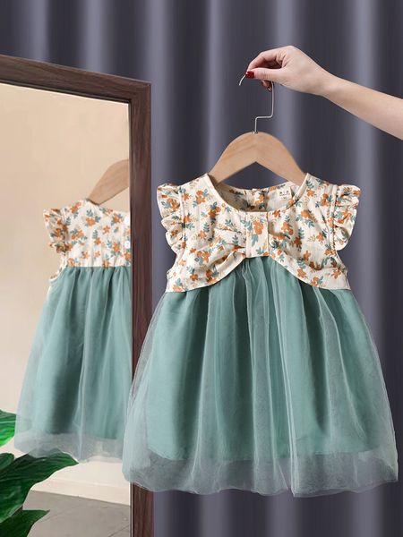 

girl's dresses baby girls dress summer dress children's flying sleeve gauze skirt little girl floral baby princess skirt 230320, Red;yellow