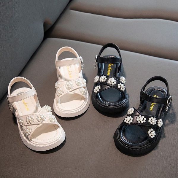 

sandals children summer girls korean style kids fashion versatile pearls cute princess hook loop solid black for show 230317, Black;red