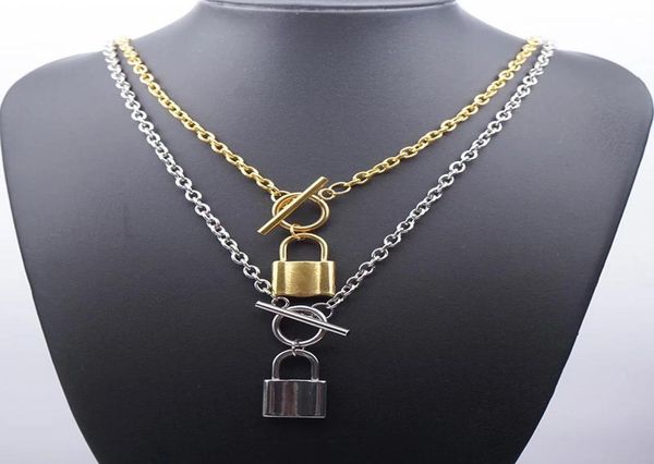 

100 stainless steel padlock lock necklace for women goldsilver color metal chain choker friendship collar pendant necklaces9517483, Silver