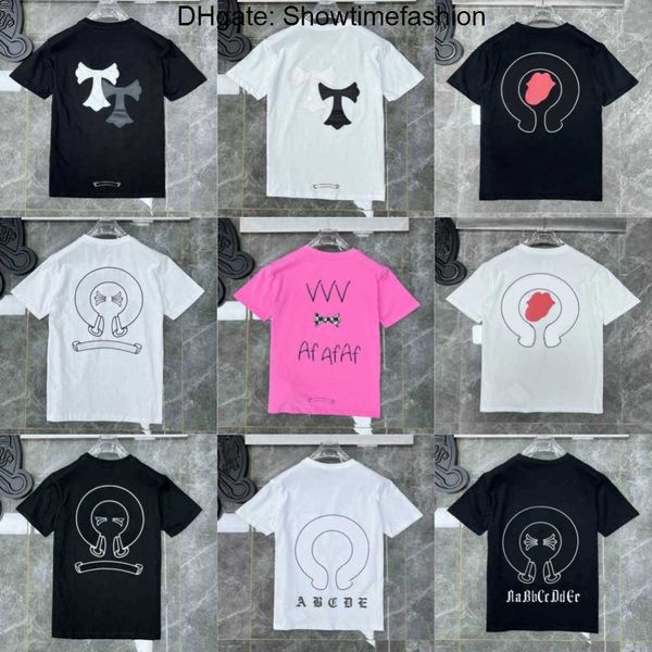 

luxury classic men's t shirt ch brand heart tees men women sanskrit letter chromes short sleeve horseshoe couple t-shirts designer nkc, White;black