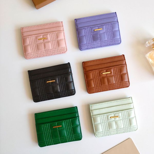 

wallet quilted leather card case bag gold-plated fashion letter calfskin leather cards slot coin purse mini clutch bags handbags with gift b, Red;black