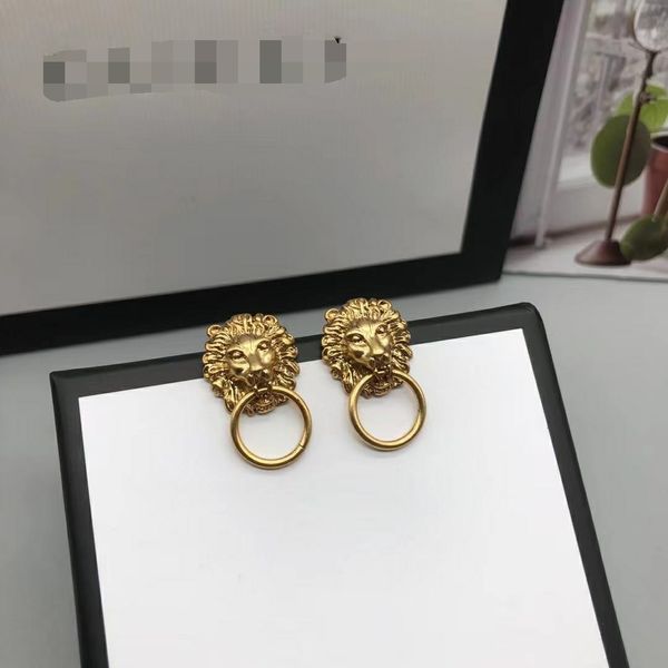 

street fashion women studs earrings luxury designer jewelry pearl lion earring ladies ear studs retro designers d2111036f ge-0139, Golden;silver