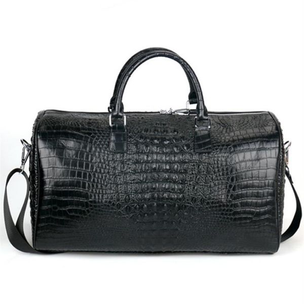 

male genuine leather travel bag large crocodile pattern big fitness handbag luggage drums shoulder business computer bags black me260h