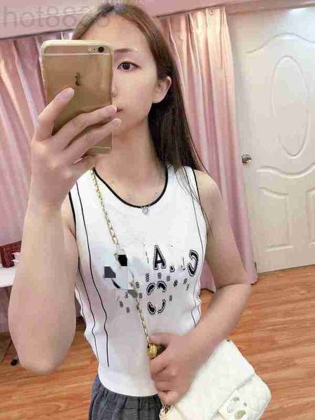 

women's knits & tees designer 2023 summer new contrast jacquard letter suspended tank small design sleeveless short knit ot3t, White