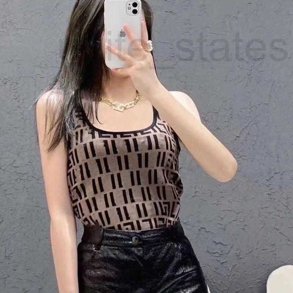 

women's knits & tees designer high-quality designer retro u-neck letter jacquard knitted slim-fit camisole size s-l uiup, White
