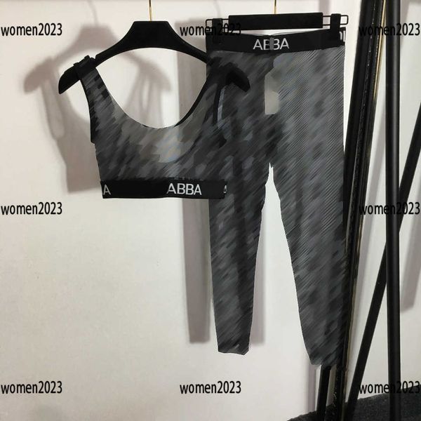 

tracksuit woman clothes mesh transparent sportswear yoga suit 2pcs tank and designer pants size s-xl new arrival mar13, Gray