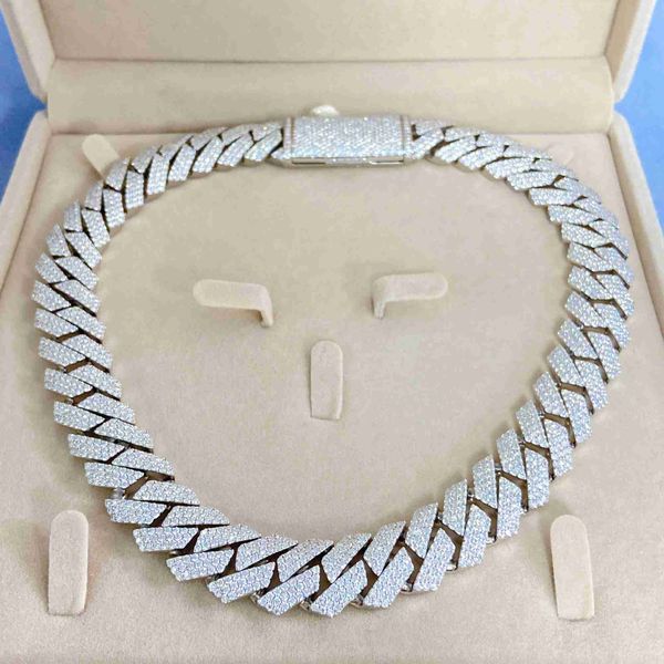 

20mm width hand setting hiphop silver necklace men jewelry moissanite diamond fashion miami cuban chain necklace