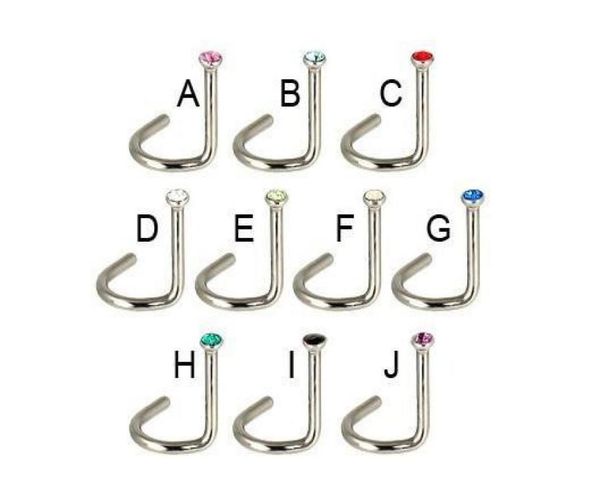 

screws nose studs nose ring gem mixed color body piercing jewelry 316l stainless steel 100pcslot3062799, Silver