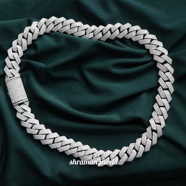

925 silver iced out 18mm moissanite round diamond cuban link chain diamond choker chain for women