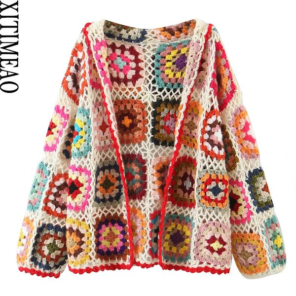 

women's knits tees xitimeao hand made crochet hooded sweater coat women cardigan vintage long sleeve female outerwear chic 230320, White