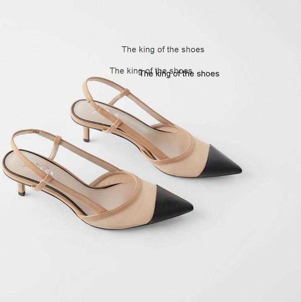 

slipperssandals 2021 summer single shoes women's mesh high heels pointed shallow mouth small fragrant wind mid-heel, Black