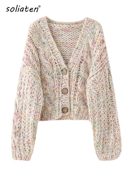 

women's knits tees handmade y knit 2023 fashion cropped knitted cardigan sweater colourful streetwear c170 230317, White
