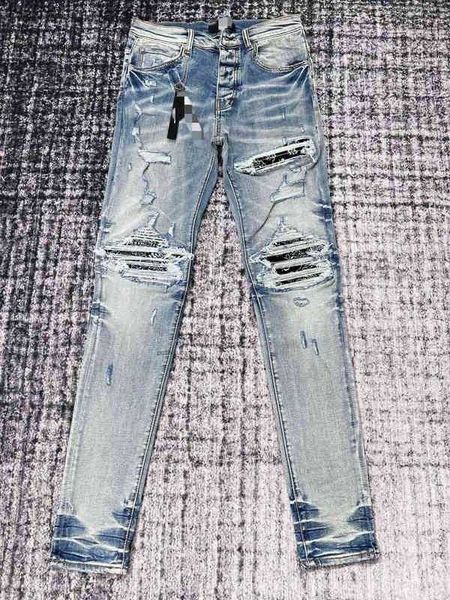 

designer men jeans fg new high street cashew blossom patchwork hole patchwork old washing jeans european and american fashio gdc, Blue
