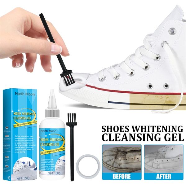 

new 30/100ml white shoes cleaning gel clean shoe stain whitening cleansing polish foam deoxidizer gel for sneaker remove yellow edge