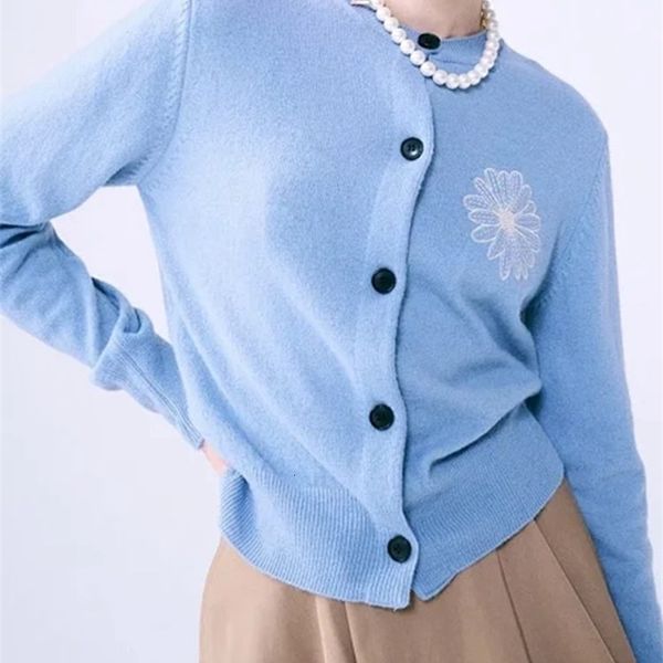 

women's knits tees fall daisy embroidery round neck long sleeve women cardigan knit 230317, White