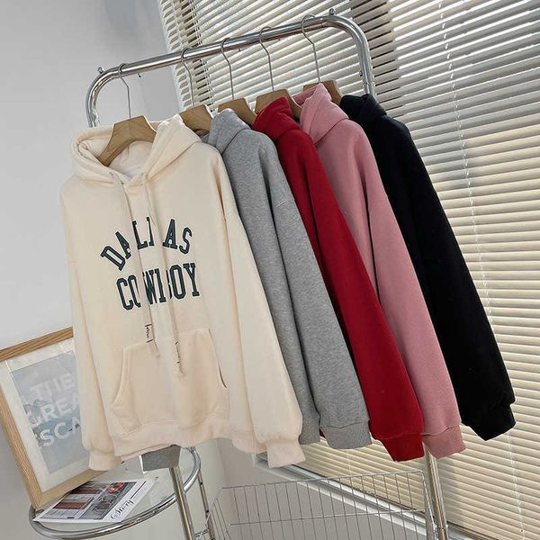 

women's hoodies winter new lazy letter plush hooded sweater women's loose casual large, Black