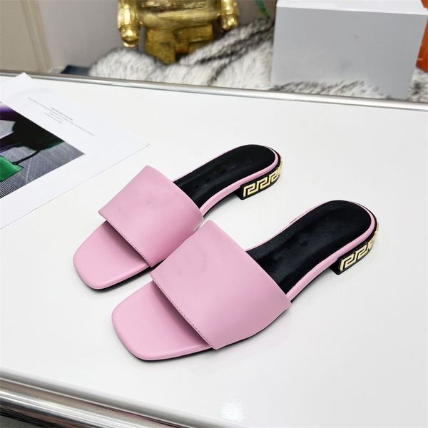 

designer women slippers for womens leather luxury slippers sandals thick bottom sandals sandals in the summer pink wear flat heel slides bea, Black