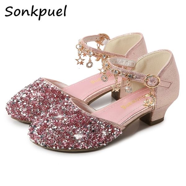 

sandals girls glitter children high heels shoes kids performance crystal baby girl catwalk princess 230317, Black;red
