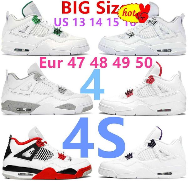 

big size 13 14 15 16 basketball shoes green metallic 4s red thunder 4 outdoor footwear pure money white cement designer sneakers mens sports, Black