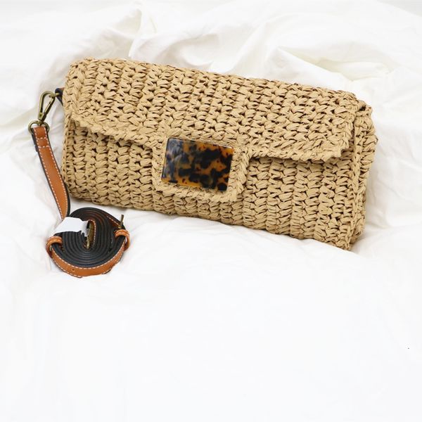 

evening bags fashion ladies straw summer cute retro leopard handwoven handbag key money beach holiday long clutch 230317