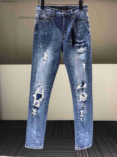 

jean designer jeans y style embroidered patchwork ripped men's blue knee slim tight star