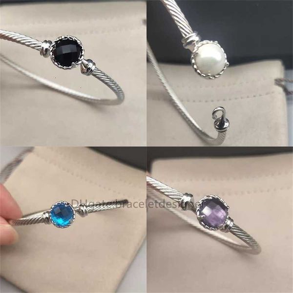 

3mm thick love bangle cable bracelet chatelaine hoops dy pearl 18k gold copper inlaid glass ins designer bracelets silver luxury jewelry wom, Black