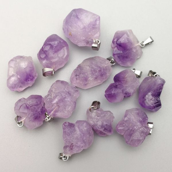 

charms fashion natural amethysts stone pendants for jewelry making charms irregular accessories 24pcslot 230320, Bronze;silver
