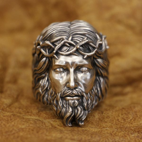 

linsion 925 sterling silver jesus christ ring biker punk jewelry ta400 us size 7~16, Golden;silver
